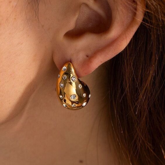 Raindrop with stones earring