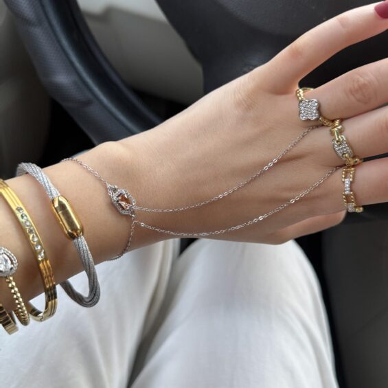 Yellow stone silver hand chain