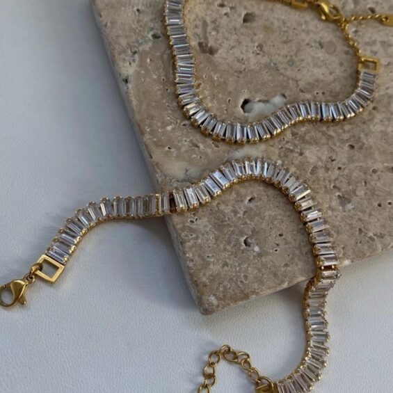 Golden tennis bracelet